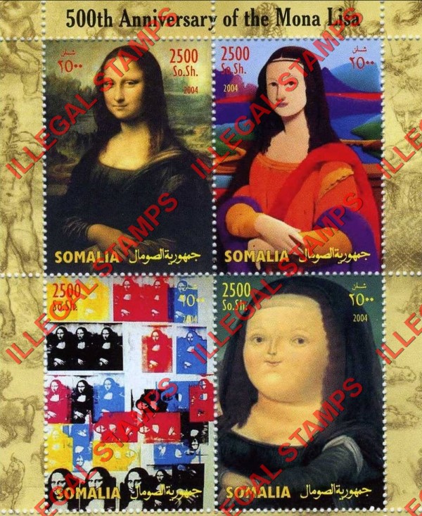 Somalia 2004 Paintings of the Mona Lisa Illegal Stamp Souvenir Sheet of 4 Somalia 2004 Paintings of the Mona Lisa Illegal Stamp Souvenir Sheet of 4