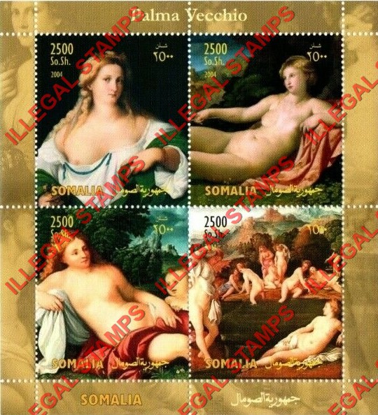 Somalia 2004 Paintings by Palma Vecchio Illegal Stamp Souvenir Sheet of 4 Somalia 2004 Paintings by Palma Vecchio Illegal Stamp Souvenir Sheet of 4
