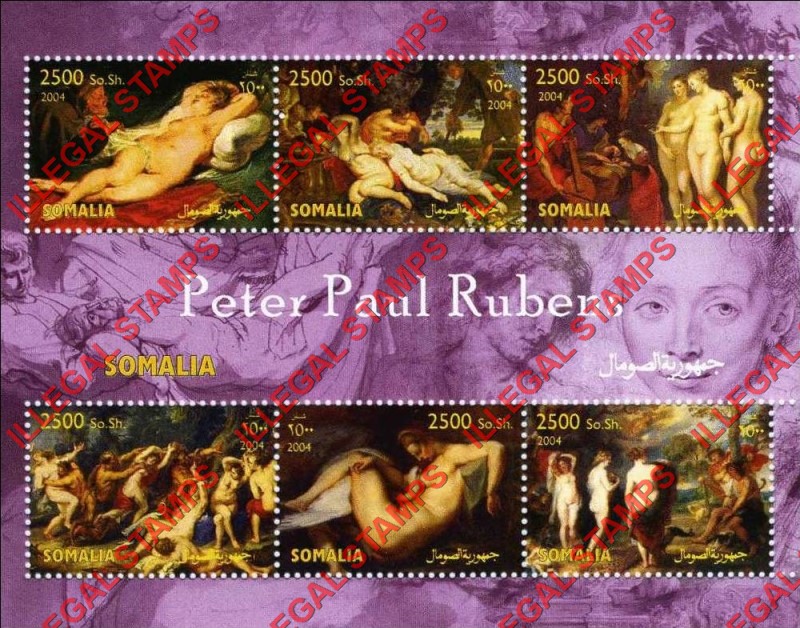 Somalia 2004 Paintings by Peter Paul Rubens Illegal Stamp Souvenir Sheet of 6 Somalia 2004 Paintings by Peter Paul Rubens Illegal Stamp Souvenir Sheet of 6