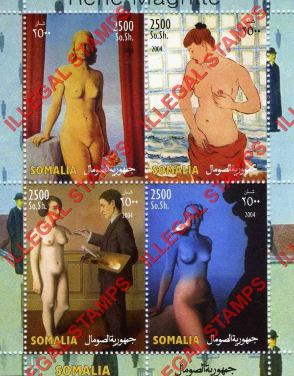 Somalia 2004 Paintings by Rene Magritte Illegal Stamp Souvenir Sheet of 4 Somalia 2004 Paintings by Rene Magritte Illegal Stamp Souvenir Sheet of 4
