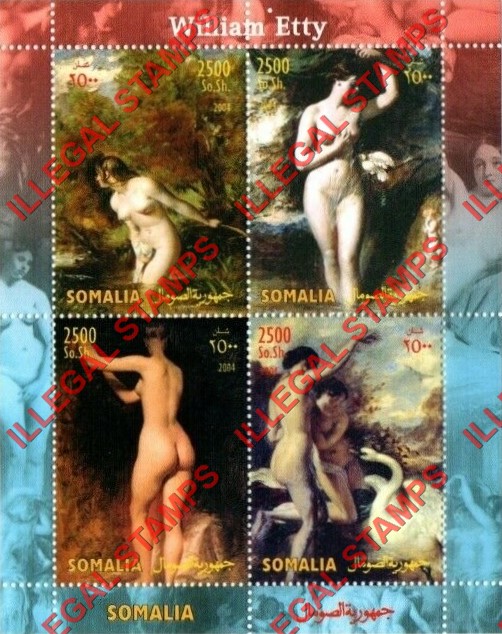 Somalia 2004 Paintings by William Etty Illegal Stamp Souvenir Sheet of 4 Somalia 2004 Paintings by William Etty Illegal Stamp Souvenir Sheet of 4