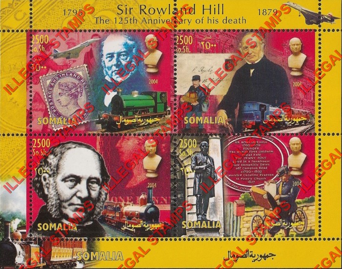 Somalia 2004 Rowland Hill Illegal Stamp Souvenir Sheet of 4 Somalia 2004 Rowland Hill Illegal Stamp Souvenir Sheet of 4