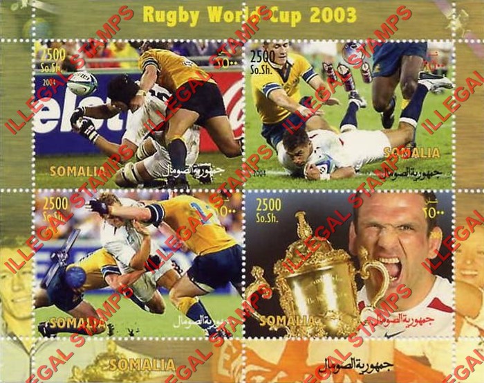 Somalia 2004 Rugby World Cup Illegal Stamp Souvenir Sheet of 4 Somalia 2004 Rugby World Cup Illegal Stamp Souvenir Sheet of 4