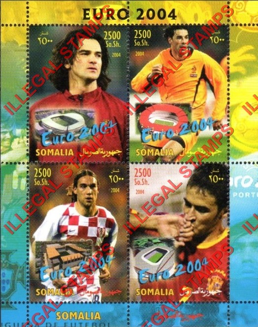 Somalia 2004 Soccer Football Euro Illegal Stamp Souvenir Sheet of 4 Somalia 2004 Soccer Football Euro Illegal Stamp Souvenir Sheet of 4