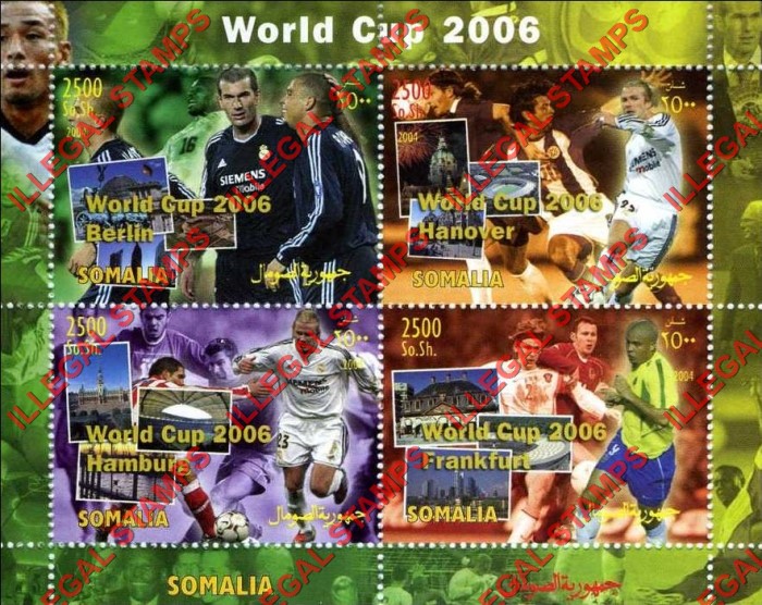 Somalia 2004 World Cup Soccer in 2006 Illegal Stamp Souvenir Sheet of 4 Somalia 2004 World Cup Soccer in 2006 Illegal Stamp Souvenir Sheet of 4
