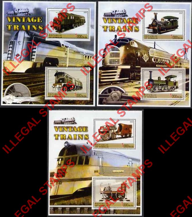 Somalia 2005 Vintage Trains Illegal Stamp Souvenir Sheets of 2