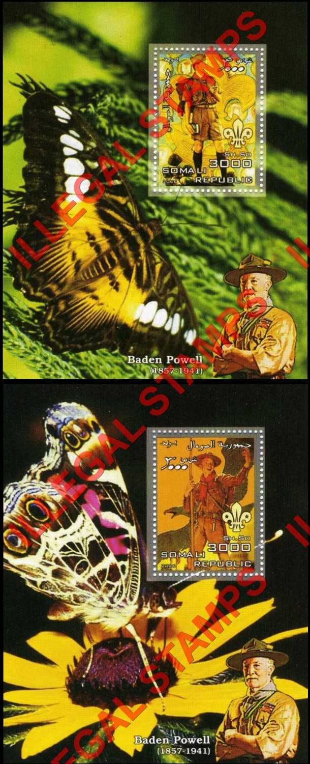 Somalia 2006 Scouts Butterflies and Baden Powell Illegal Stamp Souvenir Sheets of 1 (Part 2) Somalia 2006 Scouts Butterflies and Baden Powell Illegal Stamp Souvenir Sheets of 1 (Part 2)