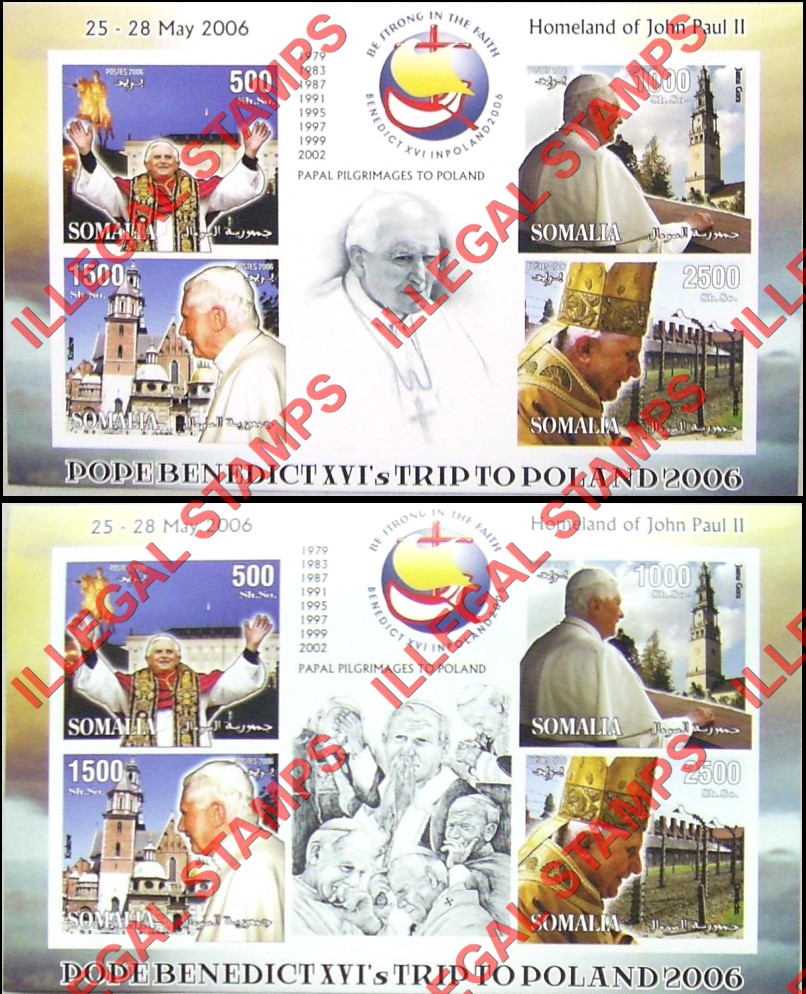 Somalia 2006 Pope Benedict XVI's Trip to Poland Illegal Stamp Souvenir Sheets of 4 (Part 1) Somalia 2006 Pope Benedict XVI's Trip to Poland Illegal Stamp Souvenir Sheets of 4 (Part 1)