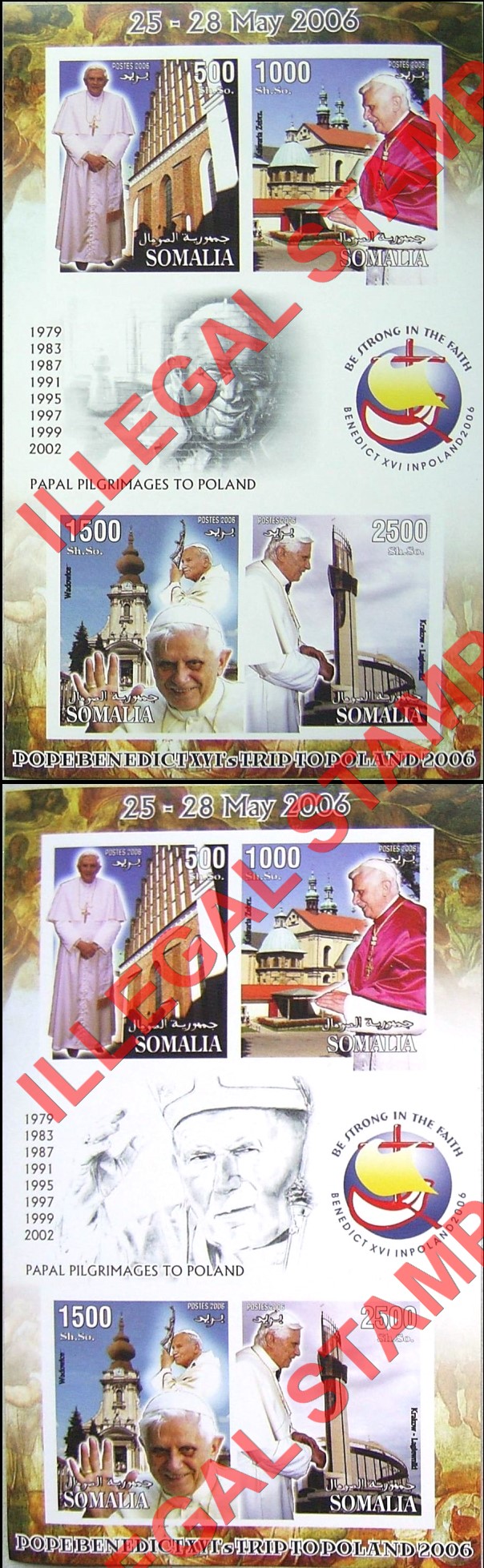 Somalia 2006 Pope Benedict XVI's Trip to Poland Illegal Stamp Souvenir Sheets of 4 (Part 2) Somalia 2006 Pope Benedict XVI's Trip to Poland Illegal Stamp Souvenir Sheets of 4 (Part 2)