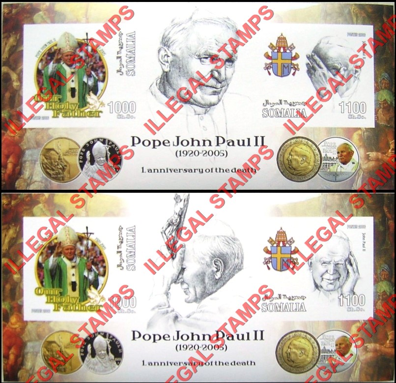 Somalia 2006 Pope John Paul II Death Anniversary Illegal Stamp Souvenir Sheet of 2 Somalia 2006 Pope John Paul II Death Anniversary Illegal Stamp Souvenir Sheets of 2