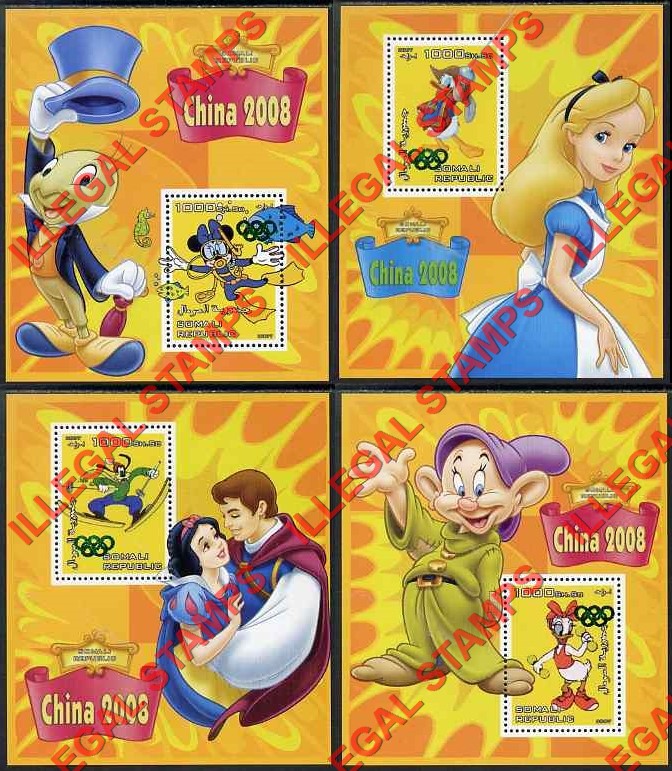 Somalia 2007 Disney Characters China 2008 Olympics Illegal Stamp Souvenir Sheets of 1 (Part 1) Somalia 2007 Disney Characters China 2008 Olympics Illegal Stamp Souvenir Sheets of 1 (Part 1)