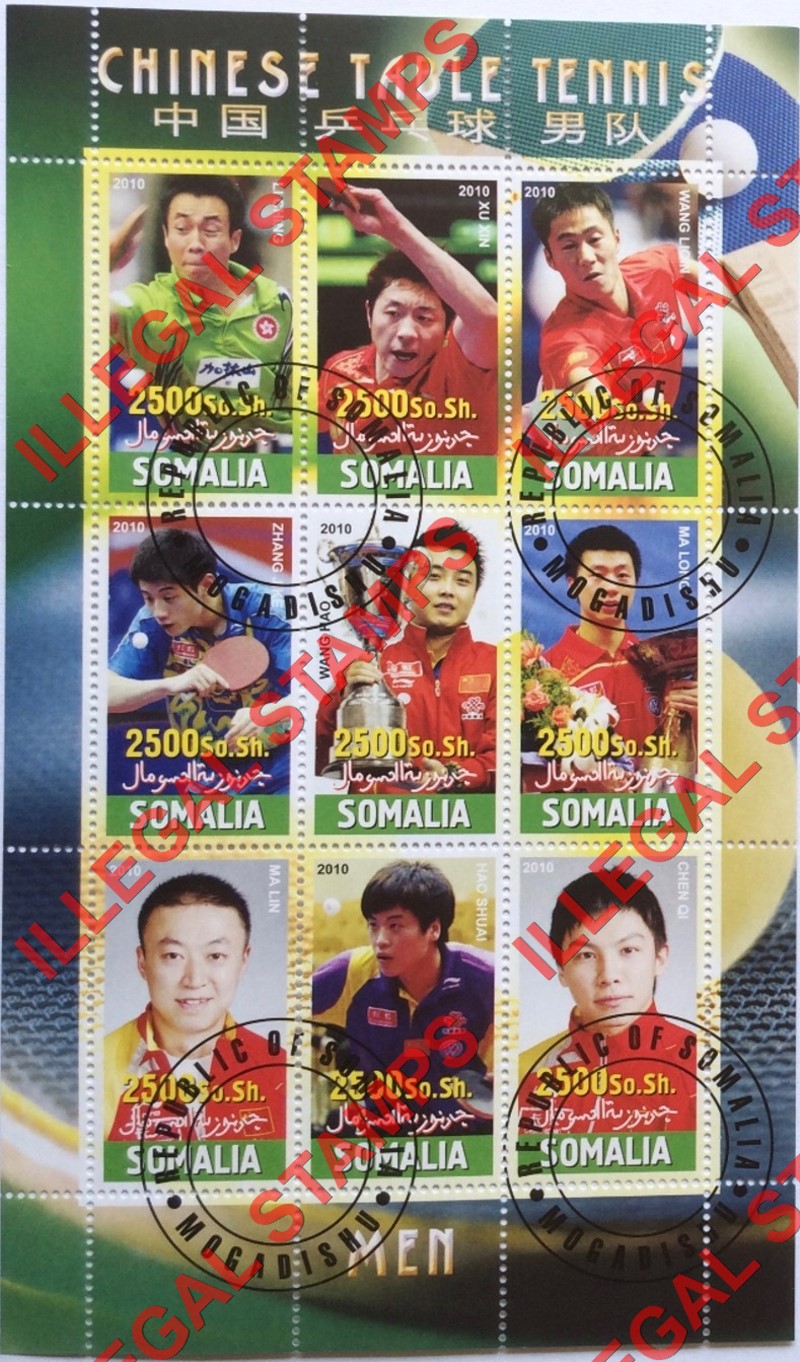 Somalia 2010 Chinese Table Tennis Players Illegal Stamp Souvenir Sheet of 9 (Sheet 1) Somalia 2010 Chinese Table Tennis Players Illegal Stamp Souvenir Sheet of 9 (Sheet 1)