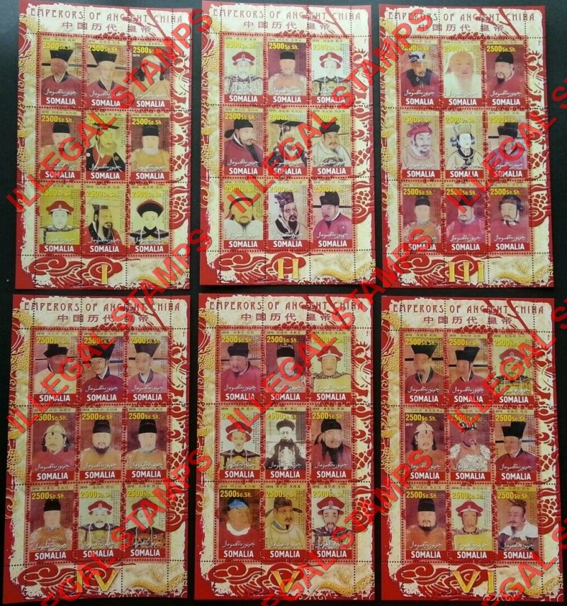 Somalia 2010 Emperors of China Illegal Stamp Souvenir Sheets of 9 Somalia 2010 Emperors of China Illegal Stamp Souvenir Sheets of 9
