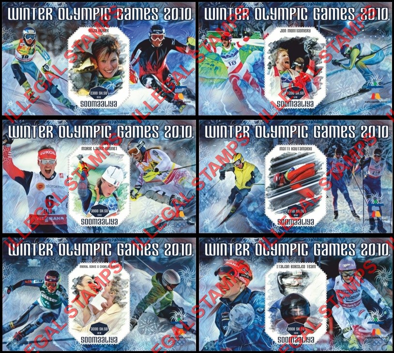 Somalia 2010 Winter Olympic Games in Vancouver Illegal Stamp Souvenir Sheets of 1 Somalia 2010 Winter Olympic Games in Vancouver Illegal Stamp Souvenir Sheets of 1