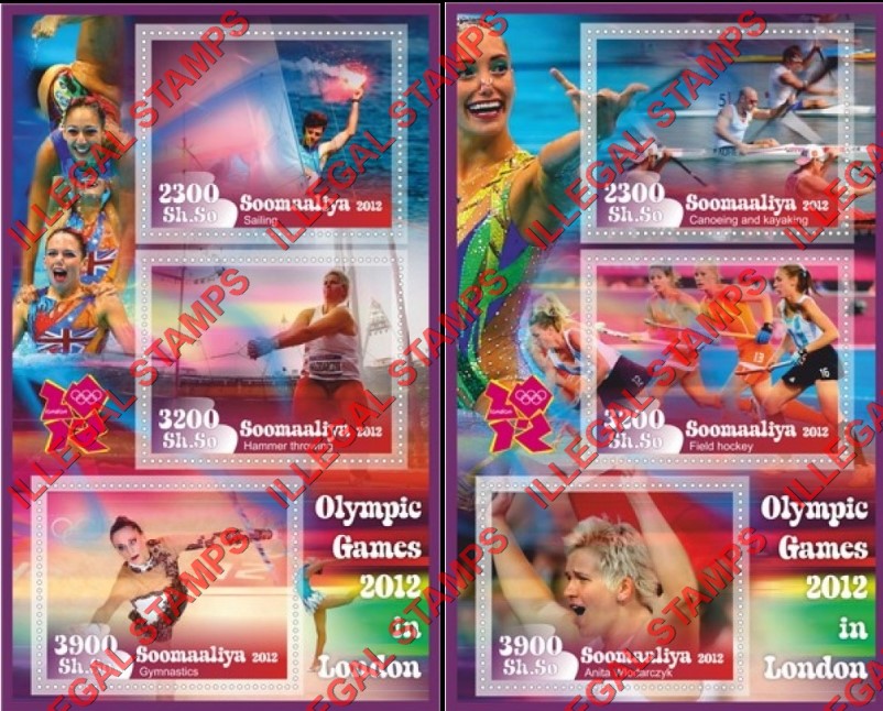 Somalia 2012 Olympic Games in London Illegal Stamp Souvenir Sheets of 3 Somalia 2012 Olympic Games in London Illegal Stamp Souvenir Sheets of 3