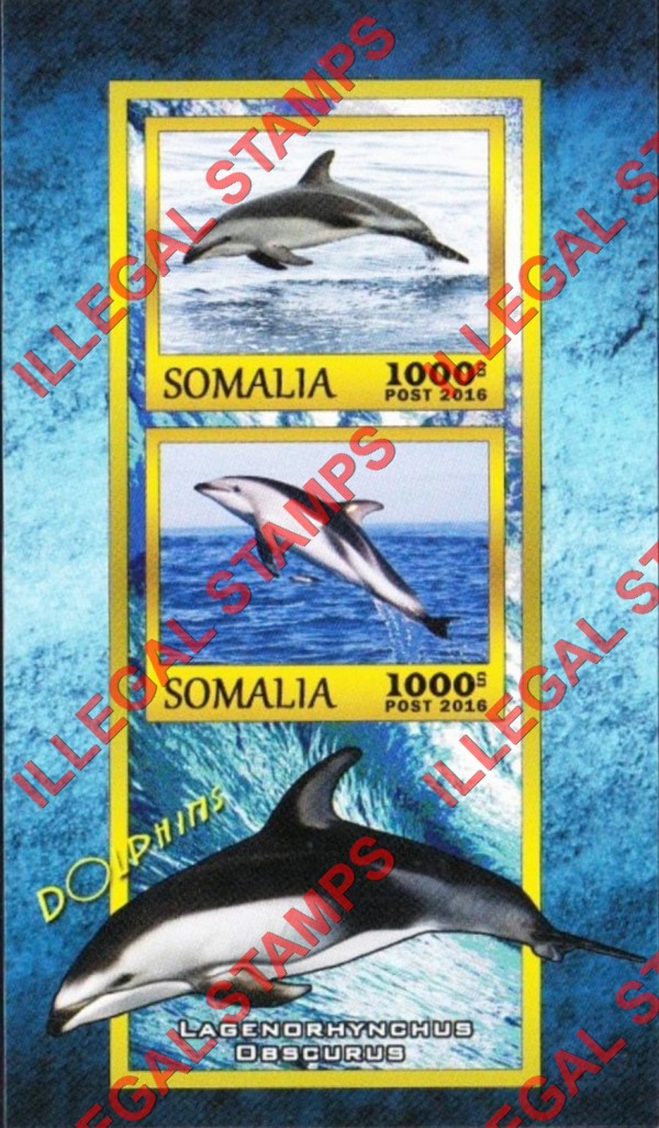 Somalia 2016 Dolphins Illegal Stamp Souvenir Sheet of 2 Somalia 2016 Dolphins Illegal Stamp Souvenir Sheet of 2