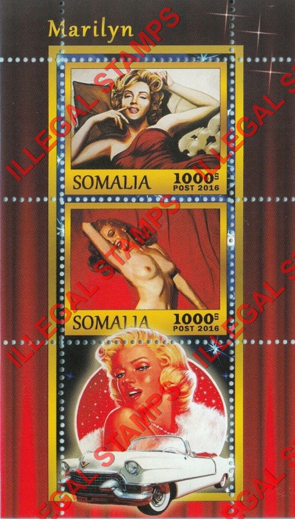 Somalia 2016 Marilyn Monroe Illegal Stamp Souvenir Sheet of 2 Somalia 2016 Marilyn Monroe Illegal Stamp Souvenir Sheet of 2