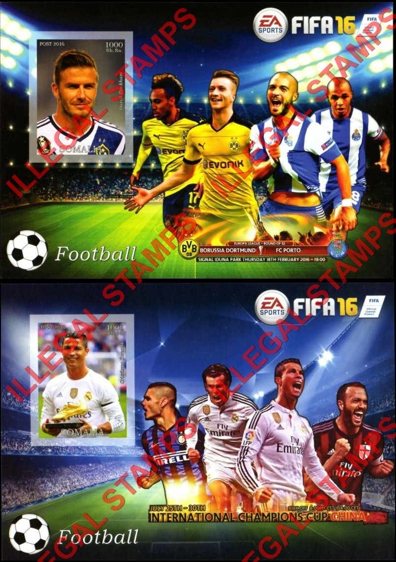 Somalia 2016 Soccer Football Illegal Stamp Souvenir Sheets of 1 Somalia 2016 Soccer Football Illegal Stamp Souvenir Sheets of 1