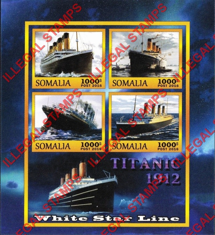 Somalia 2016 Titanic Illegal Stamp Souvenir Sheet of 4 Somalia 2016 Titanic Illegal Stamp Souvenir Sheet of 4