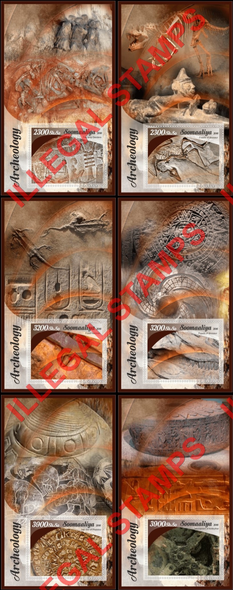 Somalia 2016 Archeology Artifacts Illegal Stamp Souvenir Sheets of 1 Somalia 2016 Archeology Artifacts Illegal Stamp Souvenir Sheets of 1