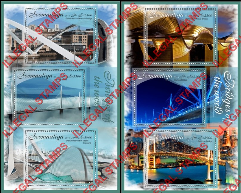 Somalia 2016 Bridges of the World Illegal Stamp Souvenir Sheets of 3 Somalia 2016 Bridges of the World Illegal Stamp Souvenir Sheets of 3