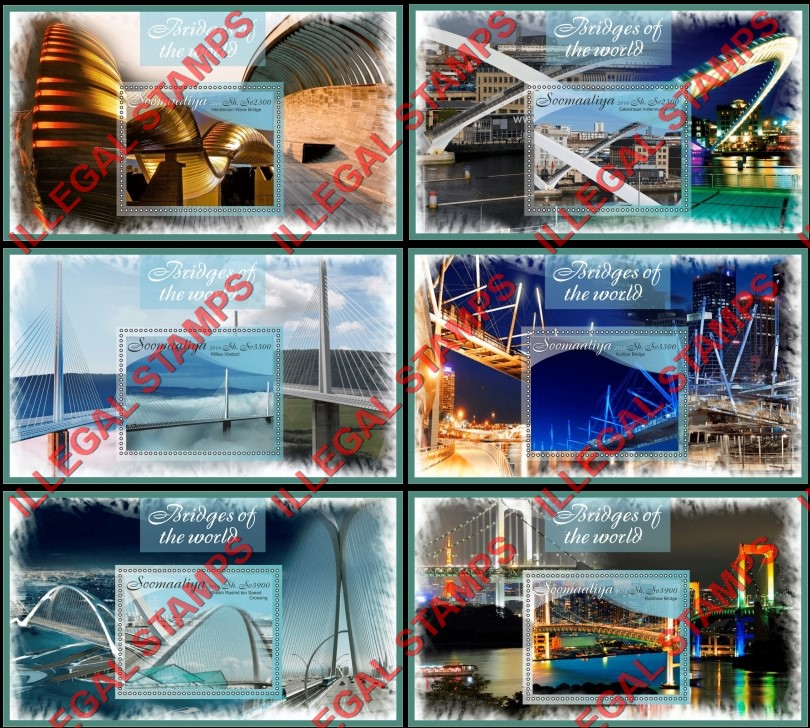 Somalia 2016 Bridges of the World Illegal Stamp Souvenir Sheets of 1 Somalia 2016 Bridges of the World Illegal Stamp Souvenir Sheets of 1