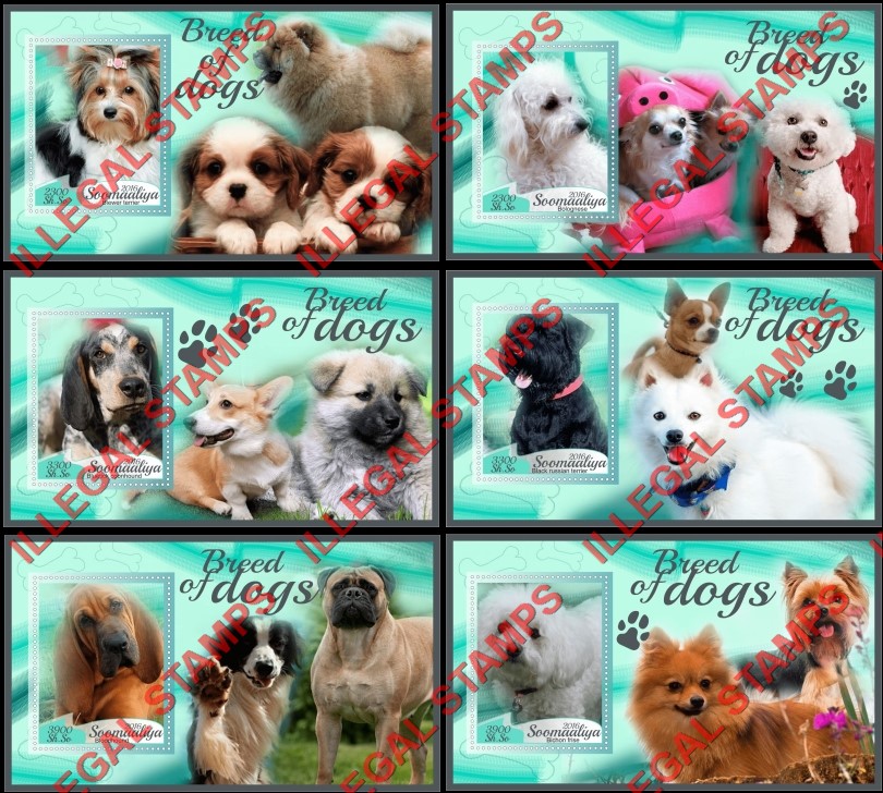 Somalia 2016 Dogs Illegal Stamp Souvenir Sheets of 1 Somalia 2016 Dogs Illegal Stamp Souvenir Sheets of 1
