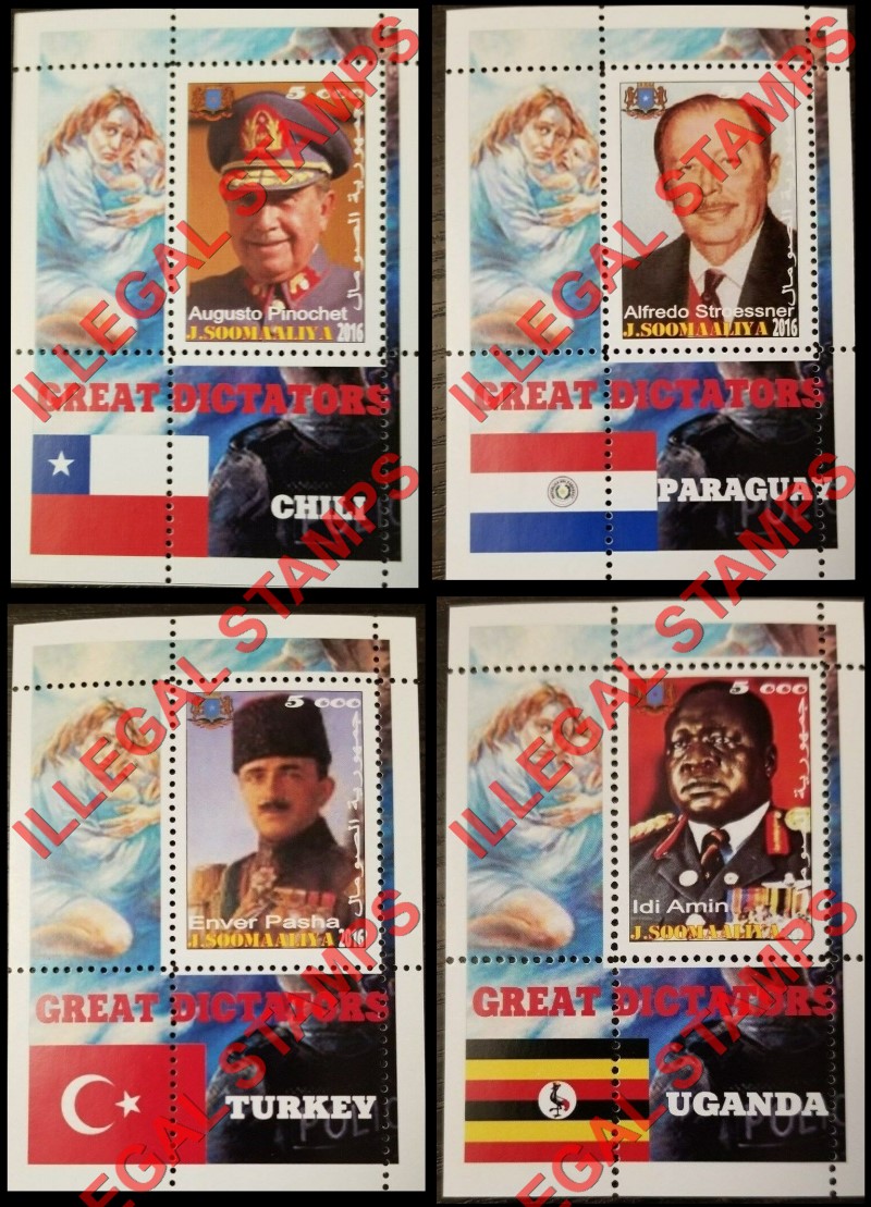 Somalia 2016 Great Dictators Illegal Stamp Souvenir Sheets of 1 Examples Somalia 2016 Great Dictators Illegal Stamp Souvenir Sheets of 1 Examples
