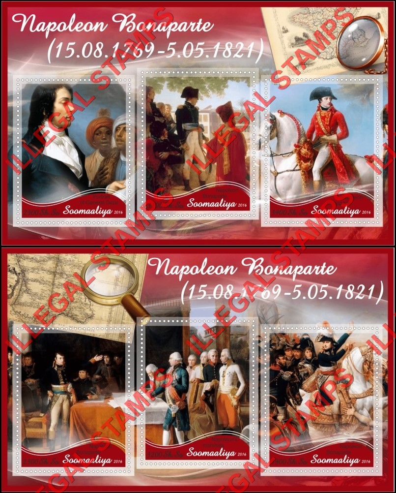Somalia 2016 Napoleon Bonaparte (different) Illegal Stamp Souvenir Sheets of 3 Somalia 2016 Napoleon Bonaparte (different) Illegal Stamp Souvenir Sheets of 3