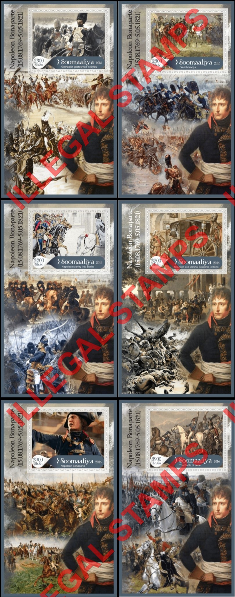 Somalia 2016 Napoleon Bonaparte Illegal Stamp Souvenir Sheets of 1 Somalia 2016 Napoleon Bonaparte Illegal Stamp Souvenir Sheets of 1