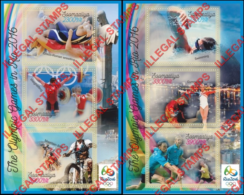 Somalia 2016 Olympic Games in Rio Illegal Stamp Souvenir Sheets of 3 Somalia 2016 Olympic Games in Rio Illegal Stamp Souvenir Sheets of 3