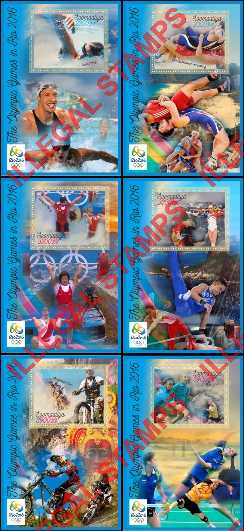 Somalia 2016 Olympic Games in Rio Illegal Stamp Souvenir Sheets of 1 Somalia 2016 Olympic Games in Rio Illegal Stamp Souvenir Sheets of 1