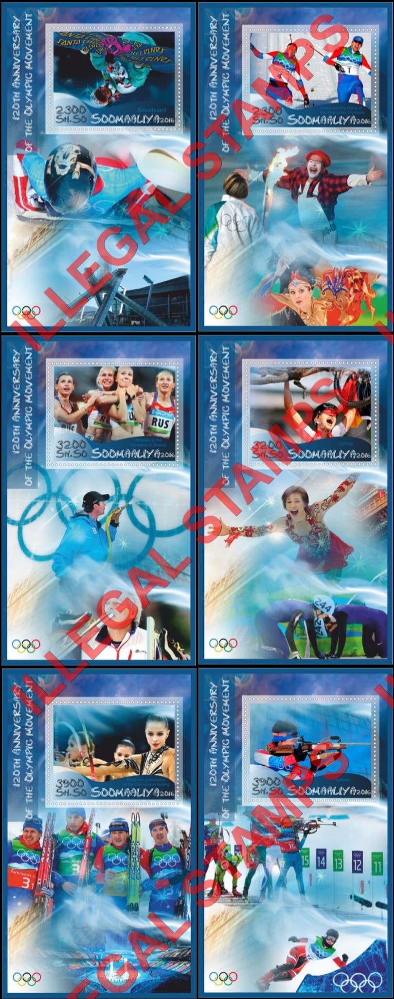 Somalia 2016 Olympic Movement Illegal Stamp Souvenir Sheets of 1 Somalia 2016 Olympic Movement Illegal Stamp Souvenir Sheets of 1