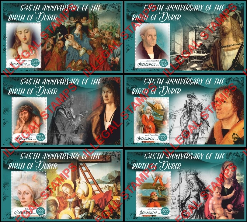 Somalia 2016 Paintings by Durer Illegal Stamp Souvenir Sheets of 1 Somalia 2016 Paintings by Durer Illegal Stamp Souvenir Sheets of 1