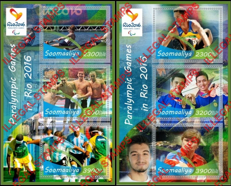 Somalia 2016 Paralympic Games in Rio Illegal Stamp Souvenir Sheets of 3 Somalia 2016 Paralympic Games in Rio Illegal Stamp Souvenir Sheets of 3