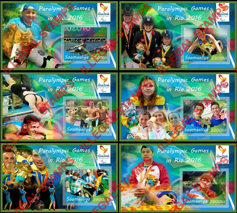 Somalia 2016 Paralympic Games in Rio Illegal Stamp Souvenir Sheets of 1 Somalia 2016 Paralympic Games in Rio Illegal Stamp Souvenir Sheets of 1