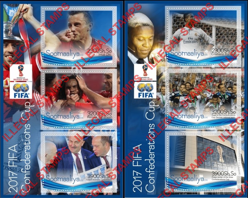 Somalia 2016 Soccer Confederation Cup 2017 Illegal Stamp Souvenir Sheets of 3 Somalia 2016 Soccer Confederation Cup 2017 Illegal Stamp Souvenir Sheets of 3