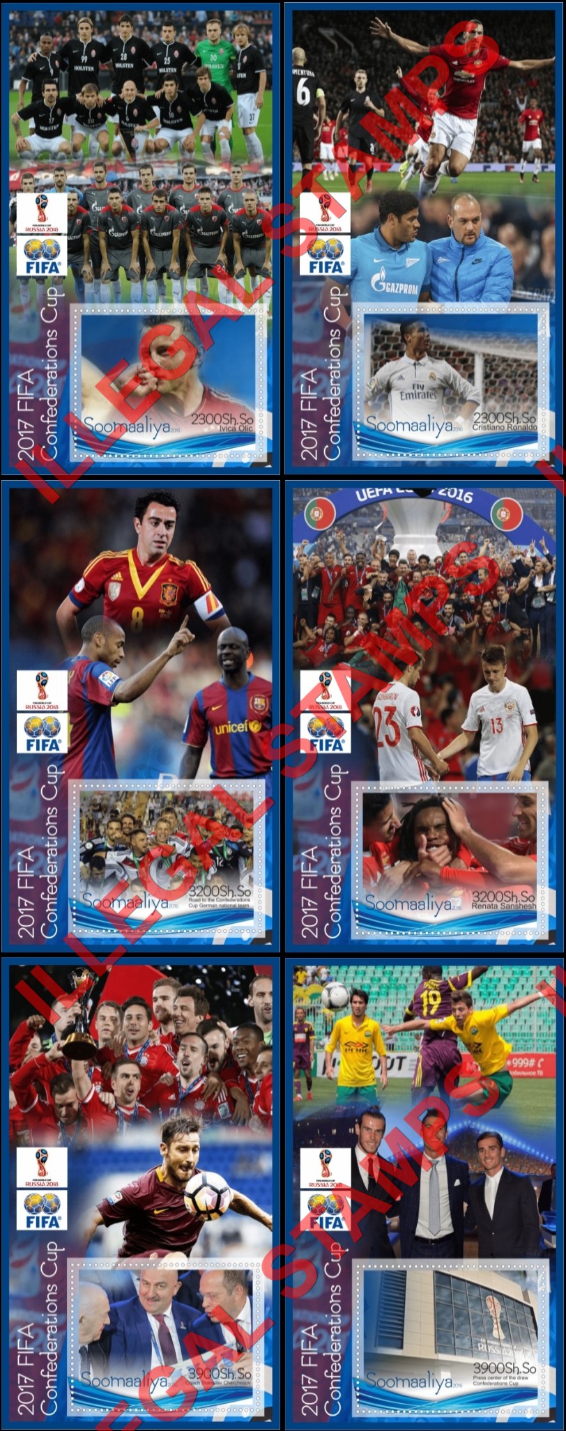 Somalia 2016 Soccer Confederation Cup 2017 Illegal Stamp Souvenir Sheets of 1 Somalia 2016 Soccer Confederation Cup 2017 Illegal Stamp Souvenir Sheets of 1