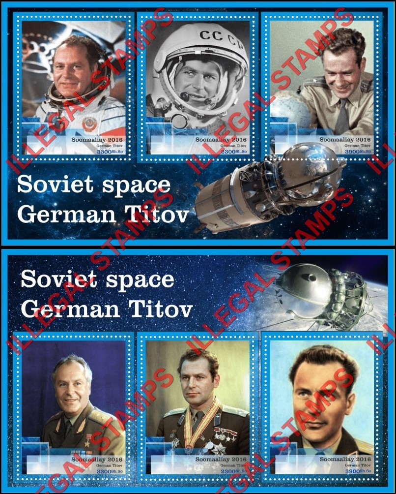Somalia 2016 Soviet Space German Titov Illegal Stamp Souvenir Sheets of 3 Somalia 2016 Soviet Space German Titov Illegal Stamp Souvenir Sheets of 3