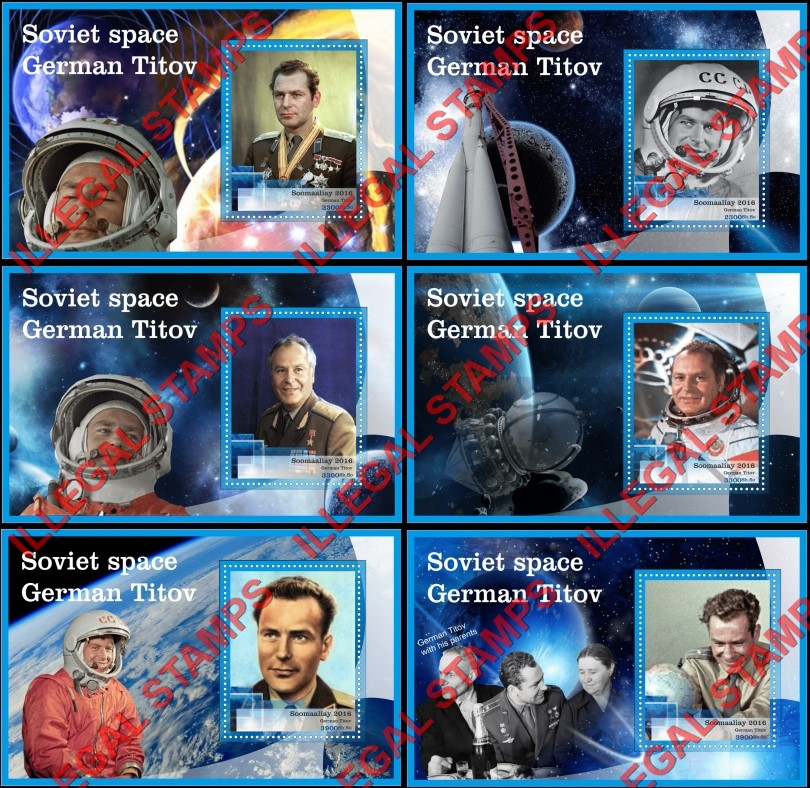 Somalia 2016 Soviet Space German Titov Illegal Stamp Souvenir Sheets of 1 Somalia 2016 Soviet Space German Titov Illegal Stamp Souvenir Sheets of 1