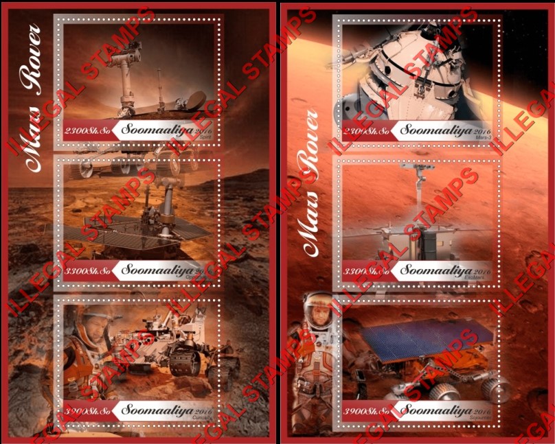 Somalia 2016 Space Mars Rover Illegal Stamp Souvenir Sheets of 3 Somalia 2016 Space Mars Rover Illegal Stamp Souvenir Sheets of 3