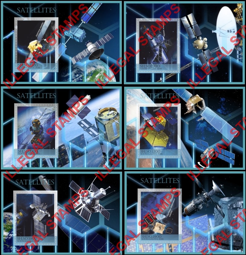 Somalia 2016 Space Satellites Illegal Stamp Souvenir Sheets of 1 Somalia 2016 Space Satellites Illegal Stamp Souvenir Sheets of 1