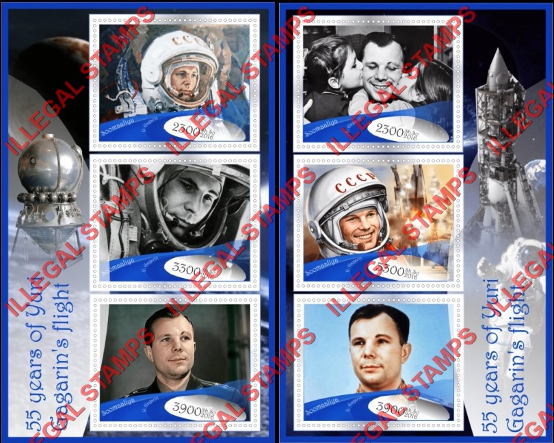 Somalia 2016 Space Yuri Gagarin Illegal Stamp Souvenir Sheets of 3 Somalia 2016 Space Yuri Gagarin Illegal Stamp Souvenir Sheets of 3