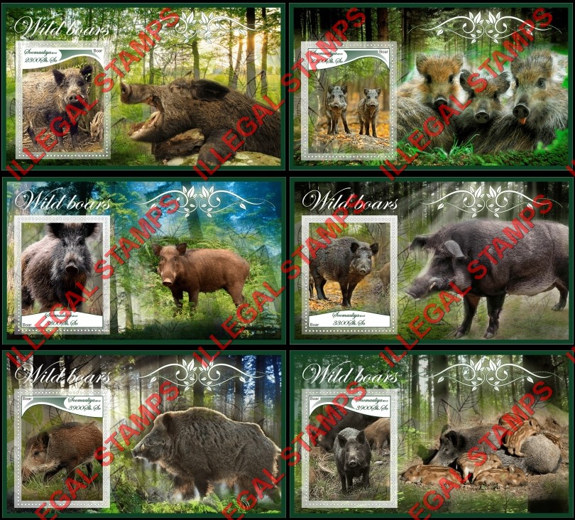 Somalia 2016 Wild Boars Illegal Stamp Souvenir Sheets of 1 Somalia 2016 Wild Boars Illegal Stamp Souvenir Sheets of 1