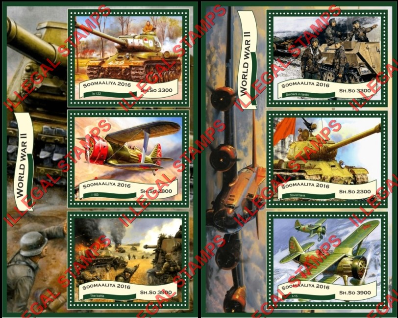 Somalia 2016 World War II Military Vehicles Illegal Stamp Souvenir Sheets of 3 Somalia 2016 World War II Military Vehicles Illegal Stamp Souvenir Sheets of 3