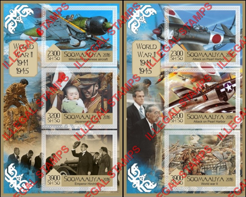 Somalia 2016 World War II Illegal Stamp Souvenir Sheets of 3 Somalia 2016 World War II Illegal Stamp Souvenir Sheets of 3