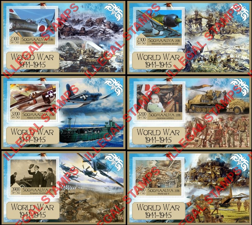 Somalia 2016 World War II Illegal Stamp Souvenir Sheets of 1 Somalia 2016 World War II Illegal Stamp Souvenir Sheets of 1