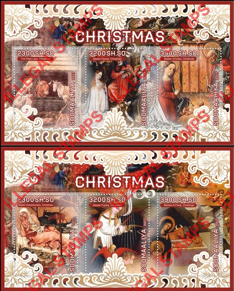 Somalia 2017 Christmas Paintings Illegal Stamp Souvenir Sheets of 3 Somalia 2017 Christmas Paintings Illegal Stamp Souvenir Sheets of 3