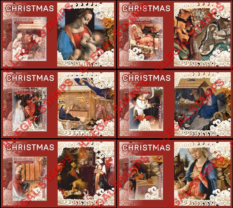 Somalia 2017 Christmas Paintings Illegal Stamp Souvenir Sheets of 1 Somalia 2017 Christmas Paintings Illegal Stamp Souvenir Sheets of 1