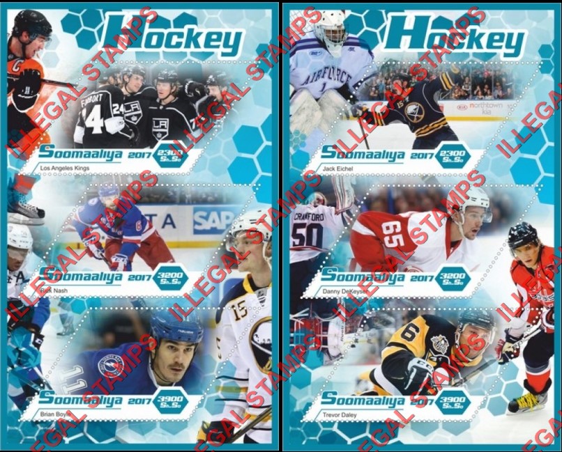 Somalia 2017 Hockey Players Illegal Stamp Souvenir Sheets of 3 Somalia 2017 Hockey Players Illegal Stamp Souvenir Sheets of 3